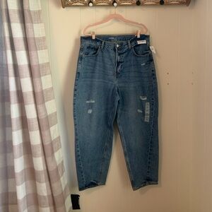 NWT Old Navy Extra High Rise Barrel Jeans Distressed Denim